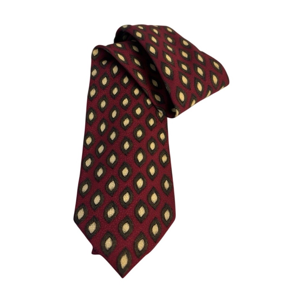 Ferrell Reed for Chancellor's Burgundy Silk Geometric Medallion Tie Made in USA